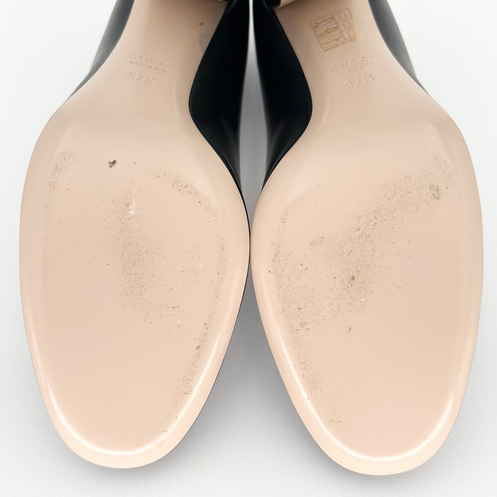 GUCCI Willow Loafer Pumps EU 37.5 US 7.5 Black GG Logo Pearl Scalloped Leather - Picture 14 of 15